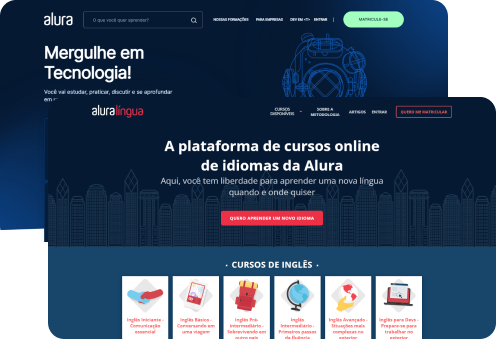 Telas iniciais da Alura plus e Aluralíngua.